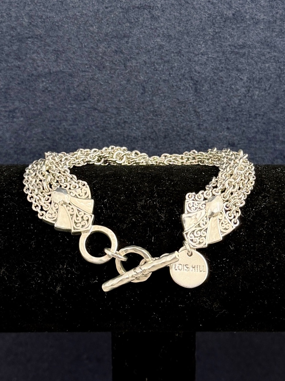 LOIS HILL Vintage Sterling Silver Multi-Strand Wide Toggle Link Bracelet; 7-7.5”